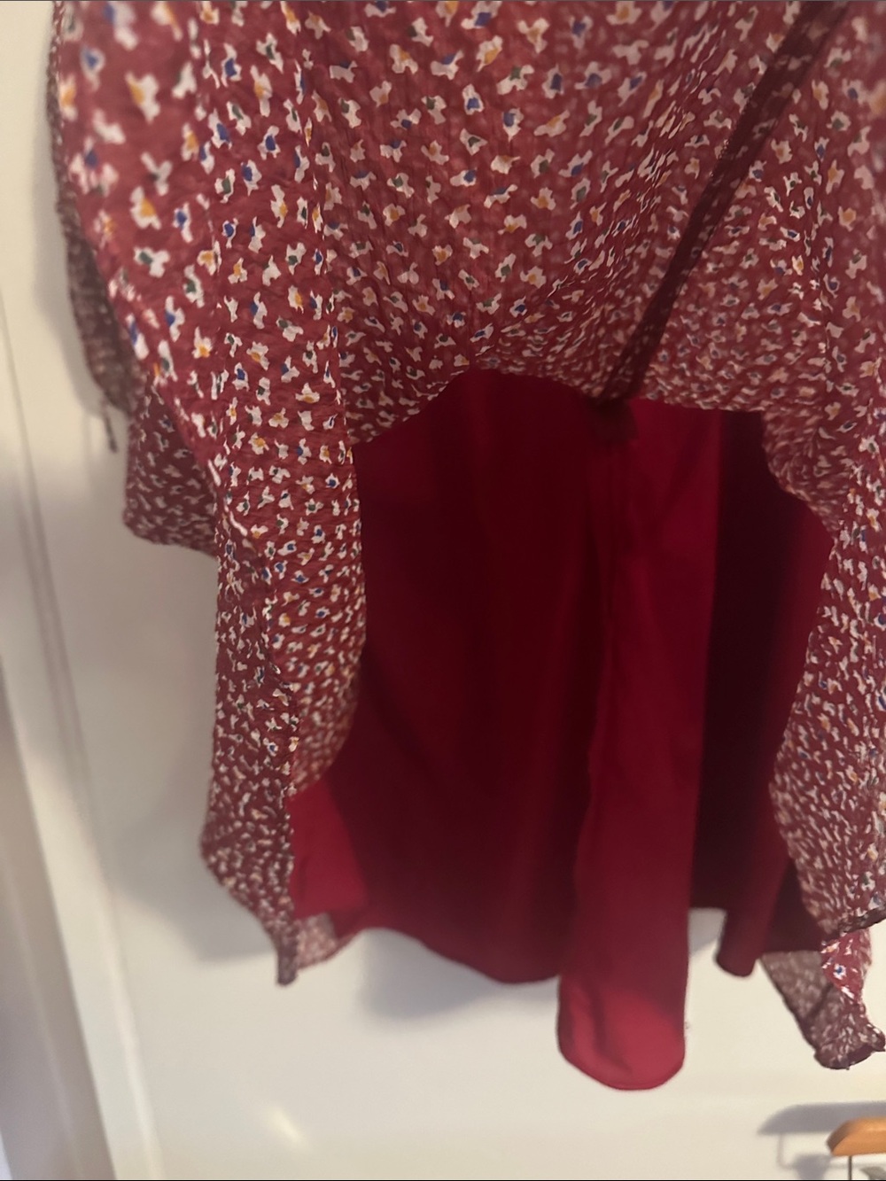 Madewell Burgundy Floral V-Neck Tiered Midi Dress - Picture 8 of 8